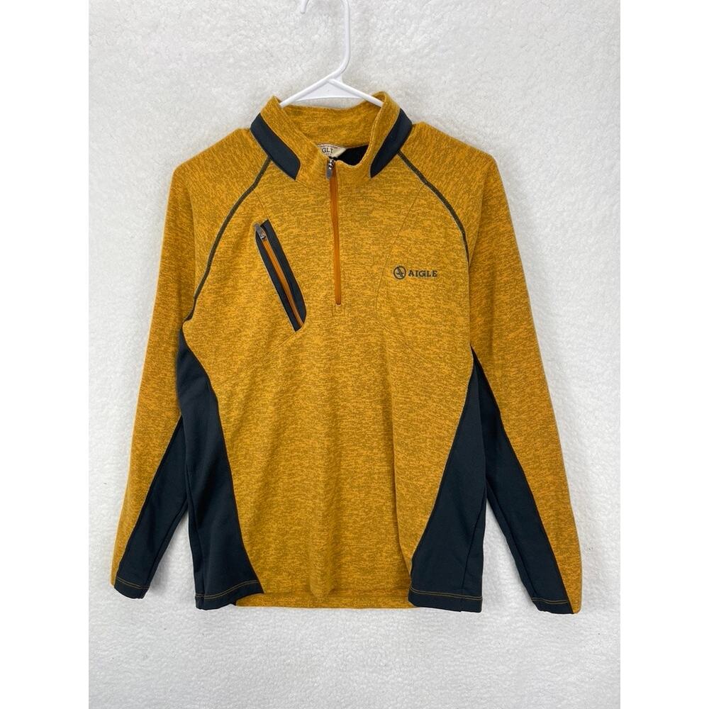 Aigle Sweater Men’s XL Yellow Mustard Mock Neck Half Zip‎ Pullover